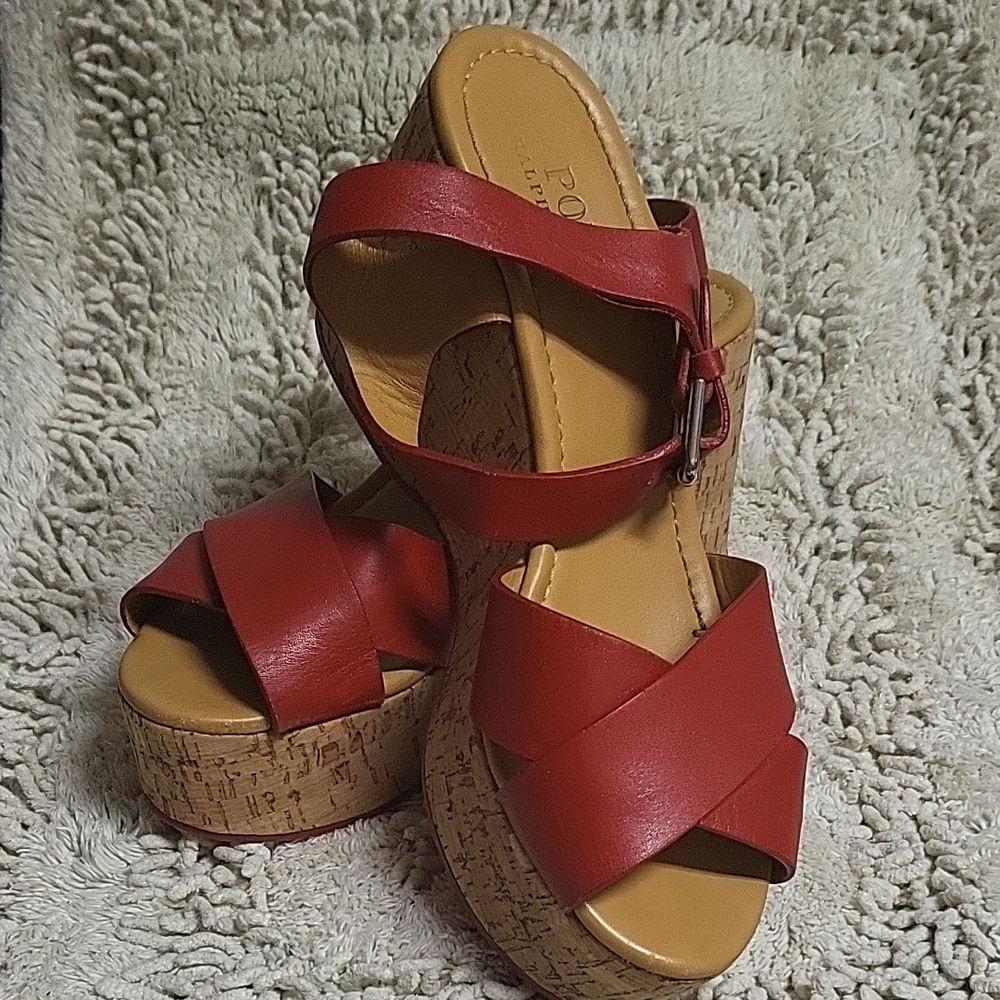Born Red Platform Shoes with Crisscross Straps and Cork Sole